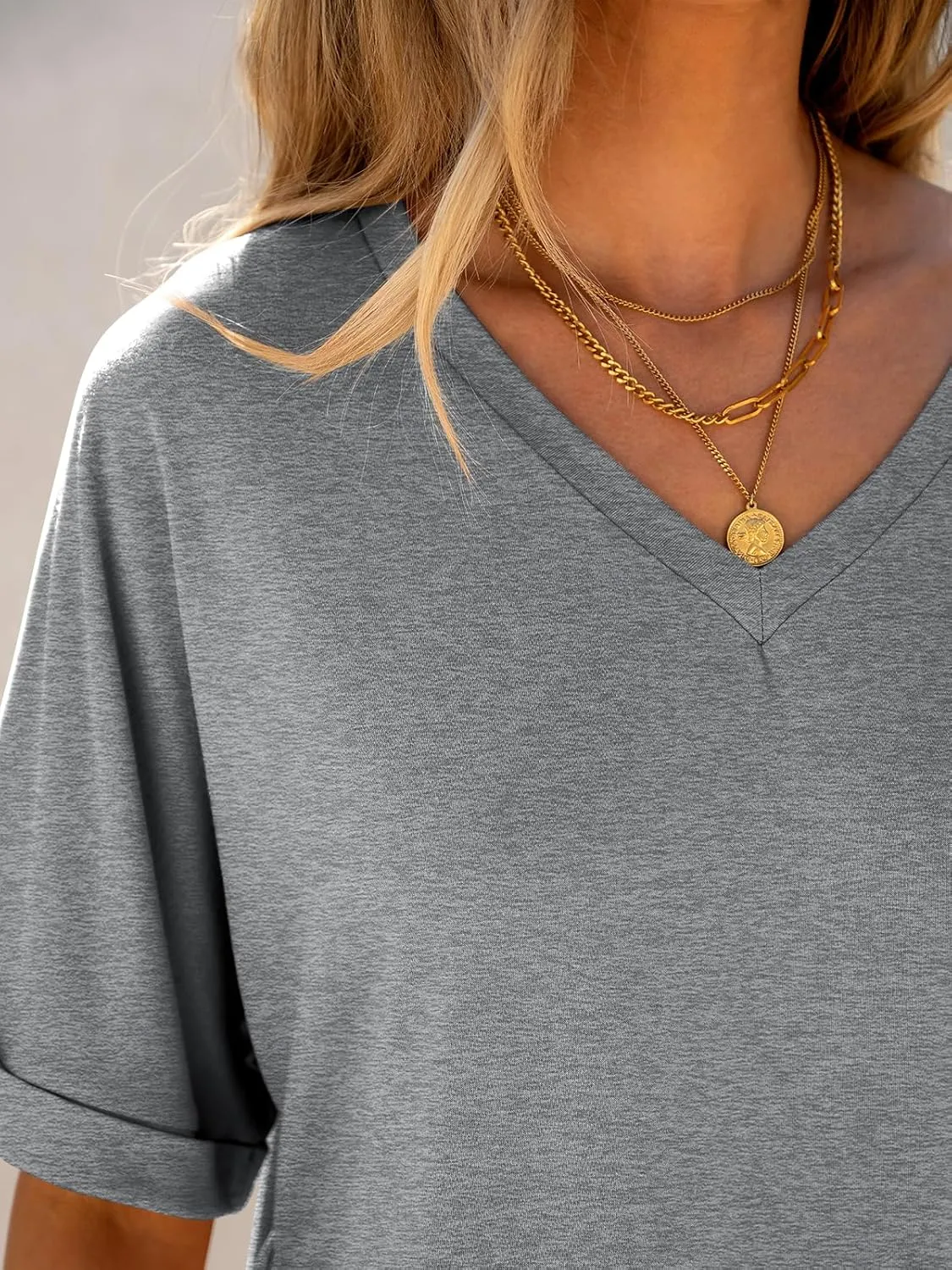 ANRABESS Women's Oversized T Shirts Short Sleeve V Neck Summer Tops Casual Loose Basic Plain Tee Shirts 2025 Clothes Outfits