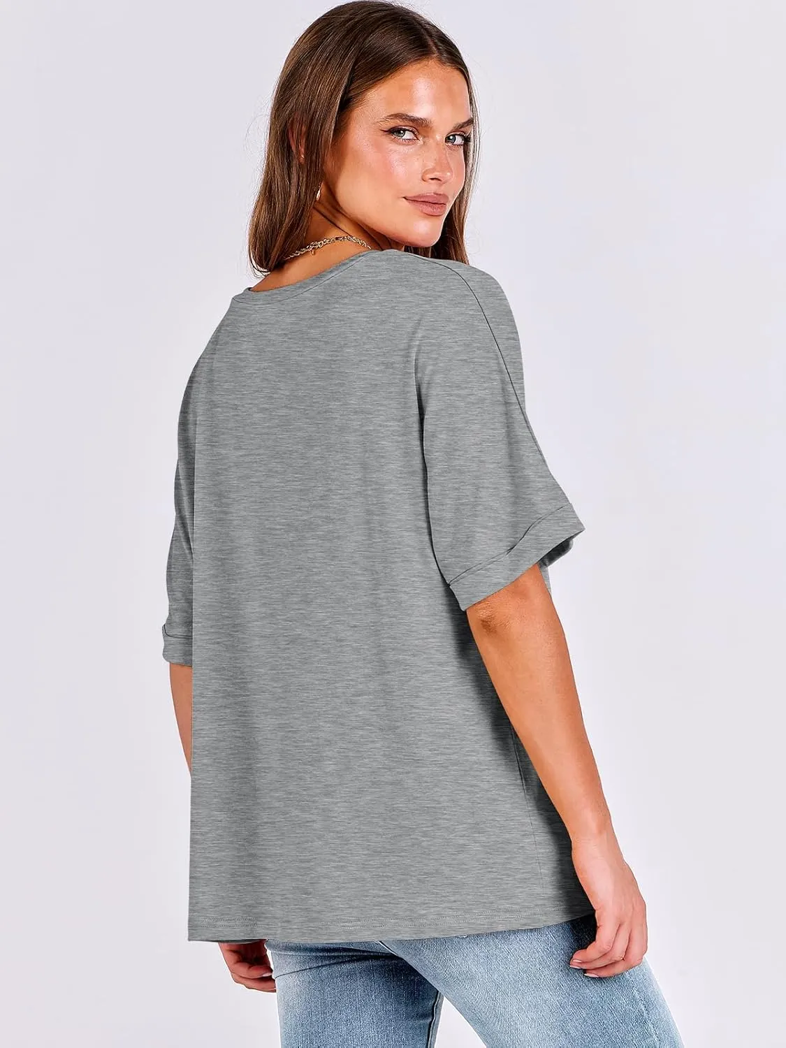 ANRABESS Women's Oversized T Shirts Short Sleeve V Neck Summer Tops Casual Loose Basic Plain Tee Shirts 2025 Clothes Outfits