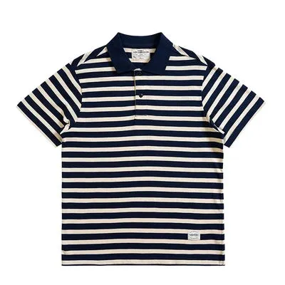 Ashore Shop Summer New American Retro  Short Sleeve Sailor Striped Polo Shirt Men's  100% Cotton Washed Heavyweight