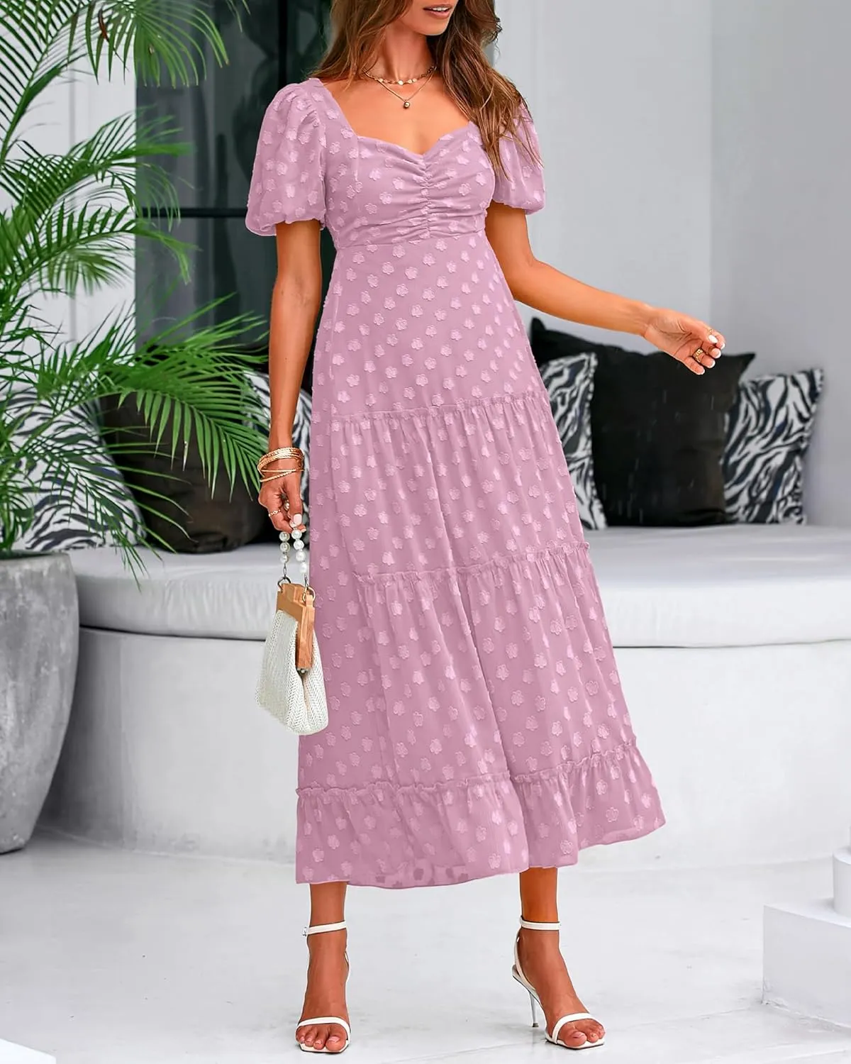 BTFBM Women's Summer Floral Dresses 2024 Casual Short Sleeve Square Neck Ruffle Long Beach Dress Loose Fit Boho Dress