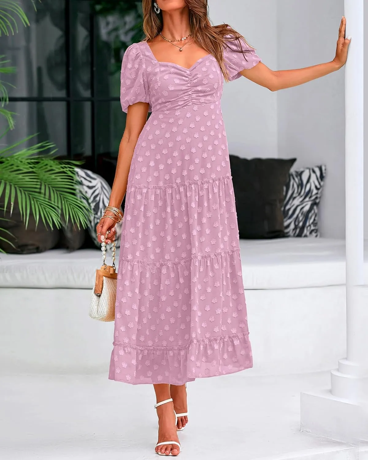 BTFBM Women's Summer Floral Dresses 2024 Casual Short Sleeve Square Neck Ruffle Long Beach Dress Loose Fit Boho Dress