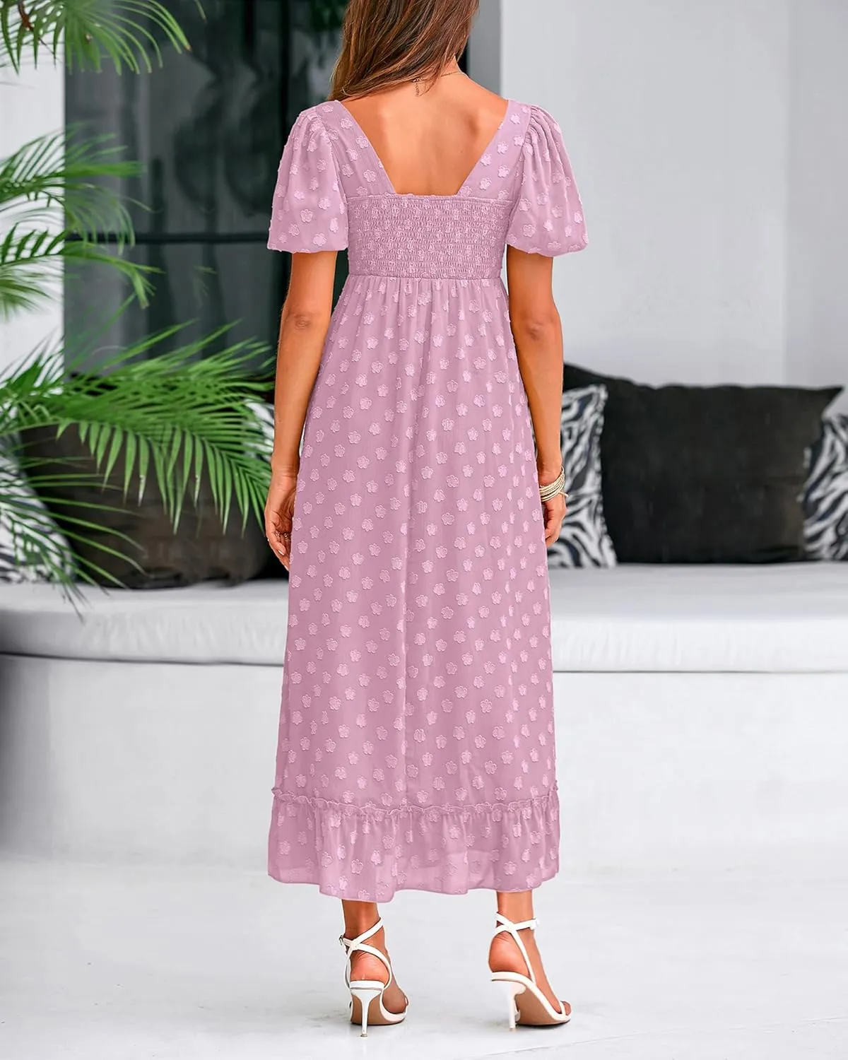 BTFBM Women's Summer Floral Dresses 2024 Casual Short Sleeve Square Neck Ruffle Long Beach Dress Loose Fit Boho Dress