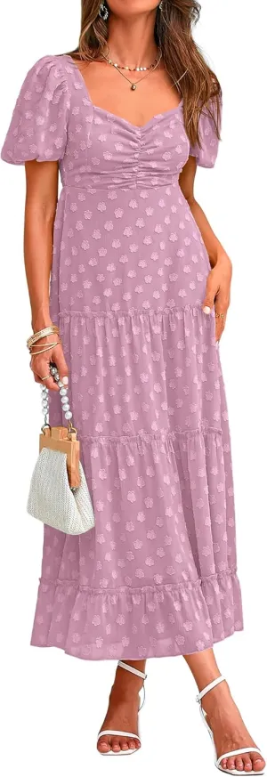 BTFBM Women's Summer Floral Dresses 2024 Casual Short Sleeve Square Neck Ruffle Long Beach Dress Loose Fit Boho Dress