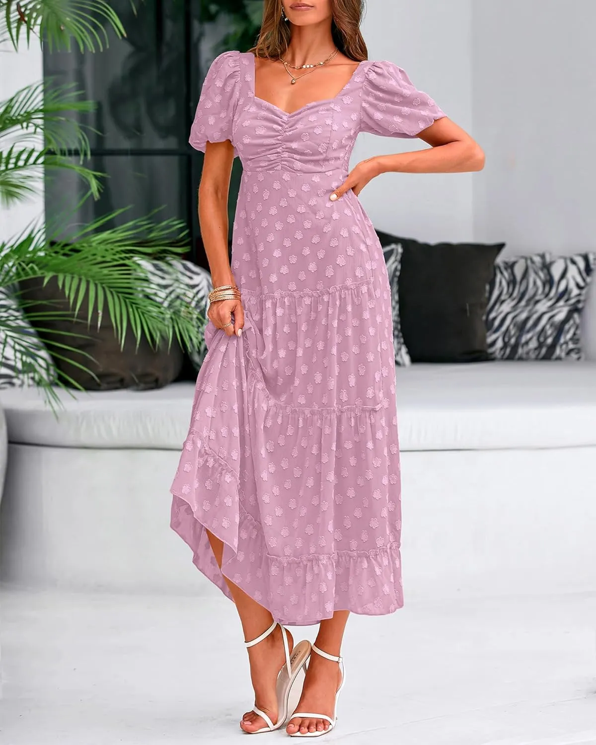 BTFBM Women's Summer Floral Dresses 2024 Casual Short Sleeve Square Neck Ruffle Long Beach Dress Loose Fit Boho Dress