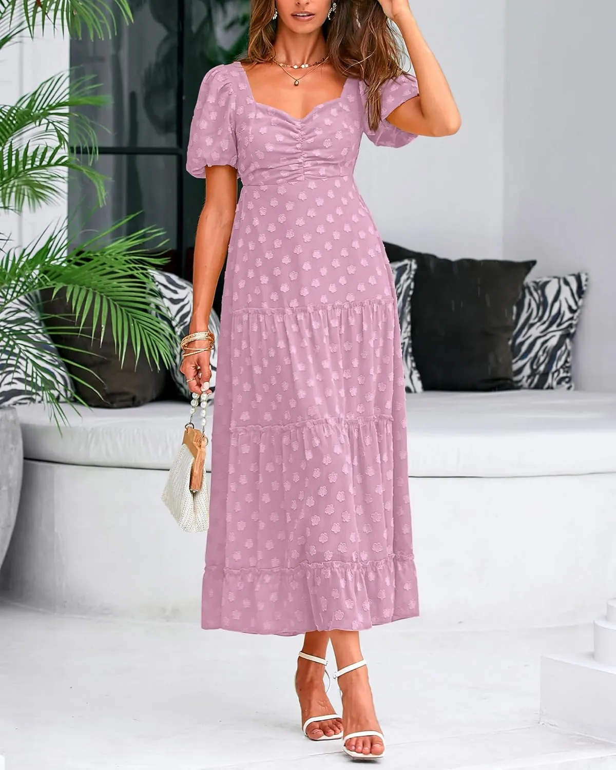 BTFBM Women's Summer Floral Dresses 2024 Casual Short Sleeve Square Neck Ruffle Long Beach Dress Loose Fit Boho Dress