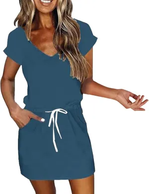 Casual Summer Dresses for Women 2025,Womens Fashion Summer Dress Lantern Sleeve Square Neck Tie Front Mini Beach Dresses