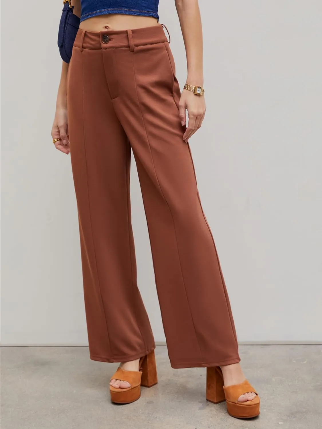 CIDER Solid Wide Leg Trousers