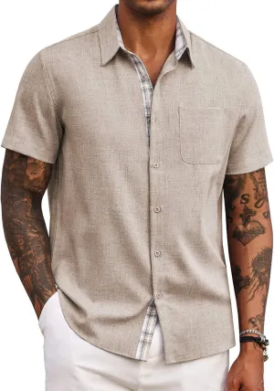 COOFANDY Men's Button Down Shirts Short Sleeve Casual Shirts Summer Beach Shirts Vacation Wedding Shirts with Pocket