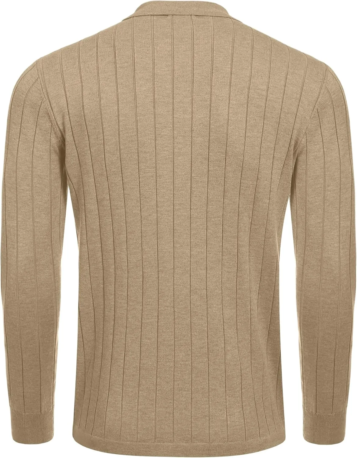 COOFANDY Men's Casual Knit Polo Shirts Long Sleeve Button Down Sweater Polo Ribbed Cardigan Sweater with Pocket
