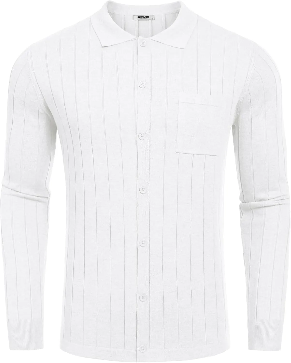 COOFANDY Men's Casual Knit Polo Shirts Long Sleeve Button Down Sweater Polo Ribbed Cardigan Sweater with Pocket