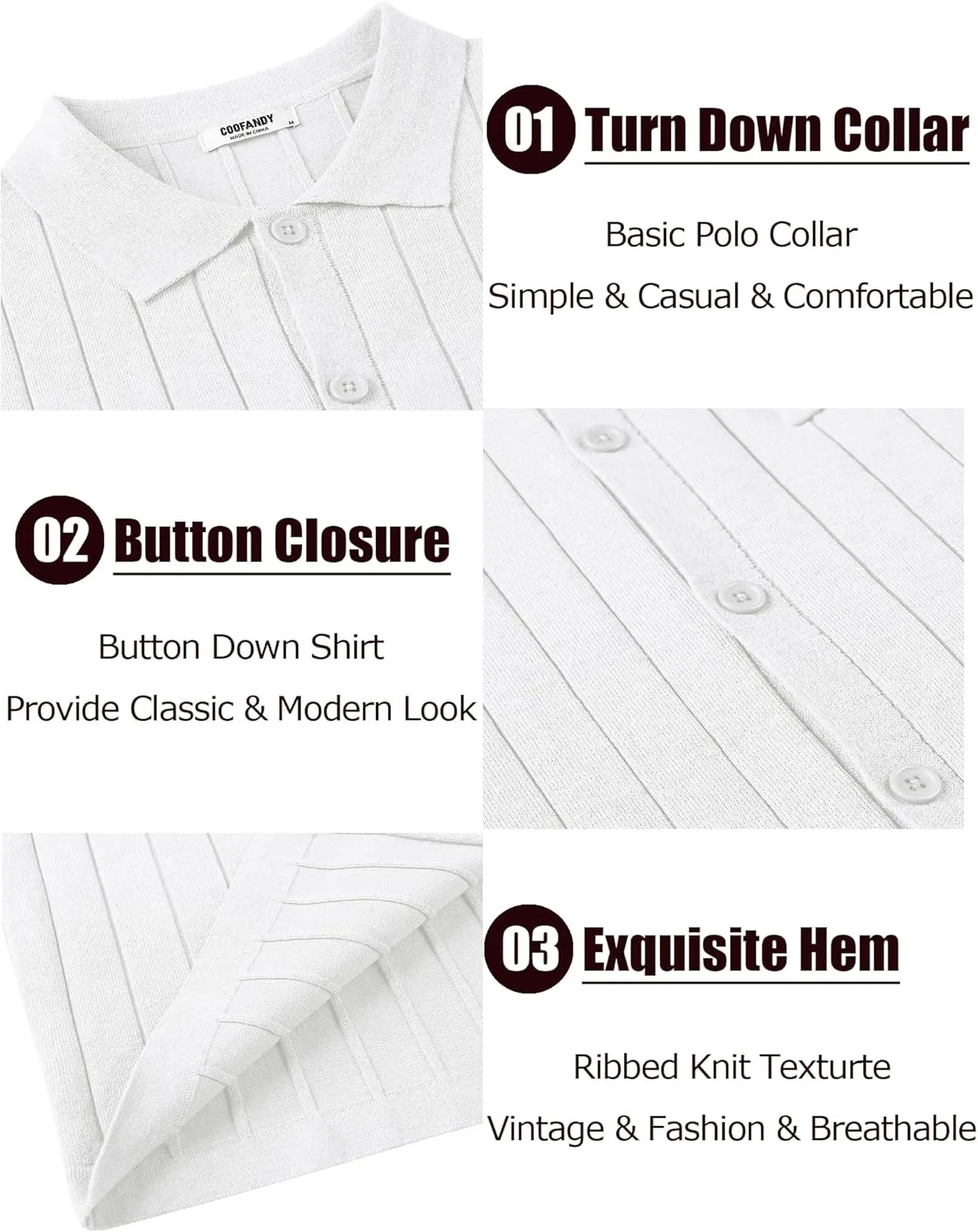 COOFANDY Men's Casual Knit Polo Shirts Long Sleeve Button Down Sweater Polo Ribbed Cardigan Sweater with Pocket