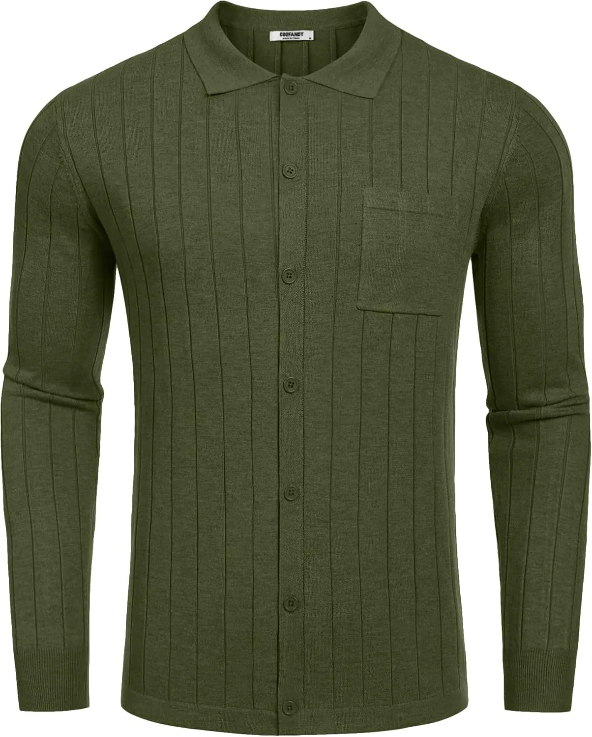 COOFANDY Men's Casual Knit Polo Shirts Long Sleeve Button Down Sweater Polo Ribbed Cardigan Sweater with Pocket