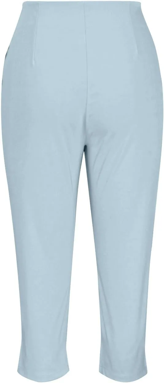 Cropped Pants for Women High Waisted Pull On Dress Capri Pants Slim Straight Leg Stretchy Waist Capris Trousers Pants