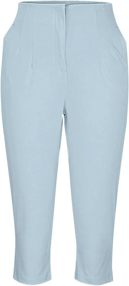 Cropped Pants for Women High Waisted Pull On Dress Capri Pants Slim Straight Leg Stretchy Waist Capris Trousers Pants