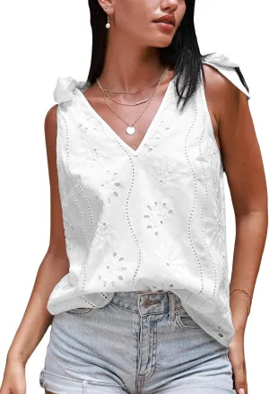 CUPSHE Women Tops V Neck Tie Shoulder Tank Cutout Sleeveless Tee Shirt Casual