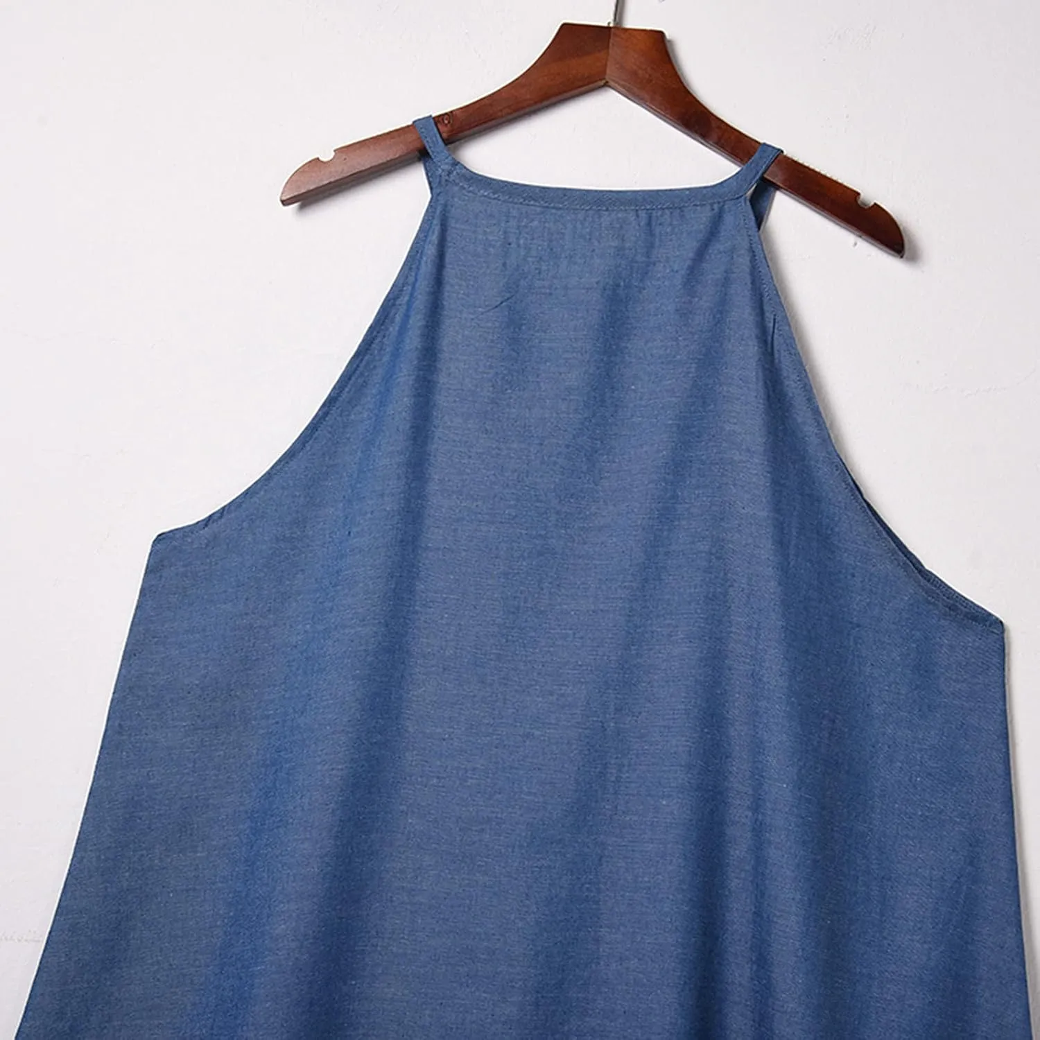 Denim Dresses for Women 2025 Summer Split Hem Beach Vacation Long Sundress Casual Loose Fit Sleeveless Crewneck Dress