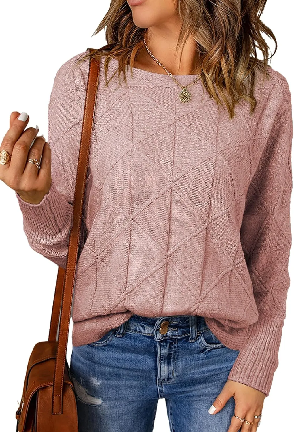 EVALESS Casual Crewneck Sweaters for Women Fall Spring 2025 Lightweight Long Batwing Sleeve Pullover Sweaters Tops Clothes