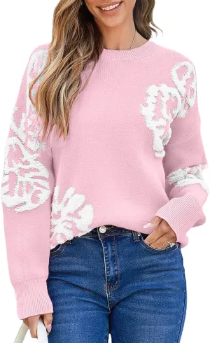EVALESS Sweaters for Women Trendy Fashion 2024 Long Sleeve Crewneck Pullover Sweater