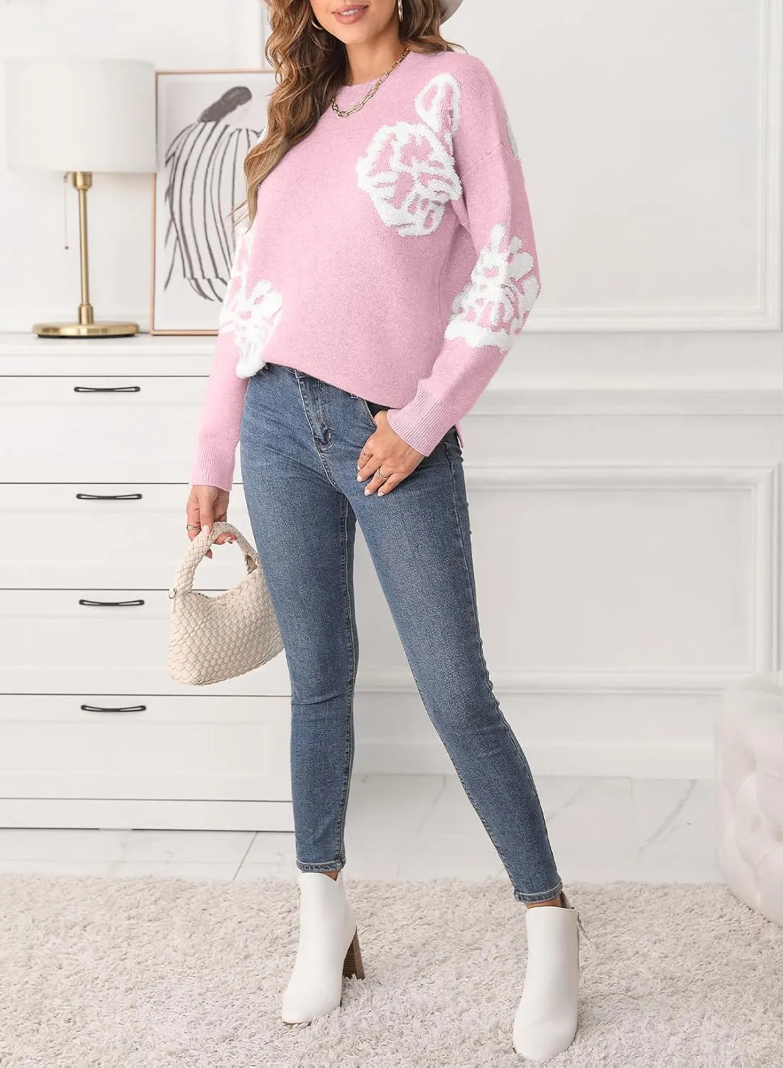 EVALESS Sweaters for Women Trendy Fashion 2024 Long Sleeve Crewneck Pullover Sweater