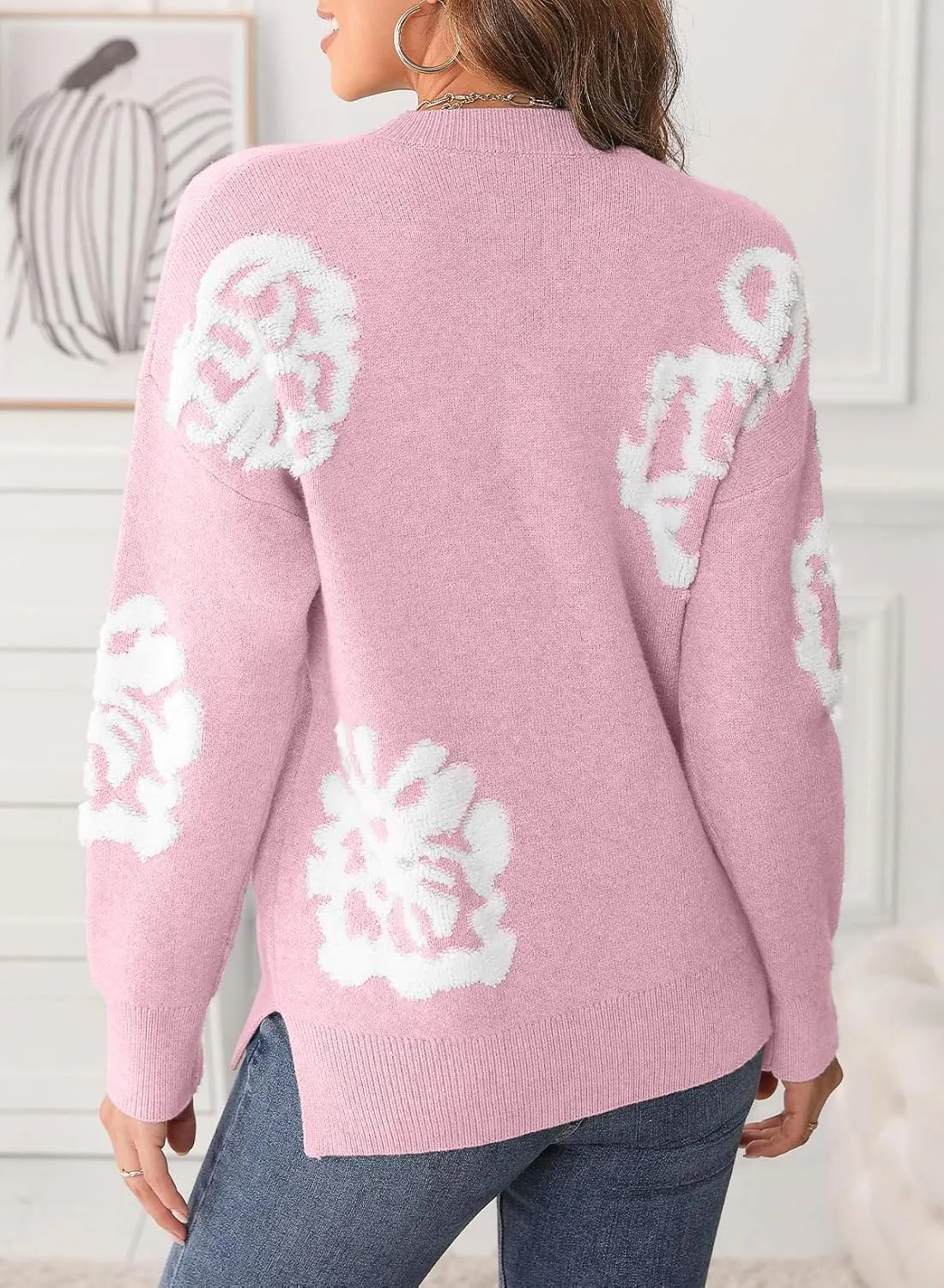 EVALESS Sweaters for Women Trendy Fashion 2024 Long Sleeve Crewneck Pullover Sweater