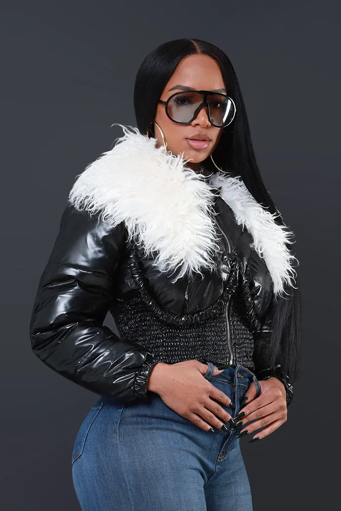 Final Touch Faux Fur Bomber Jacket - Black