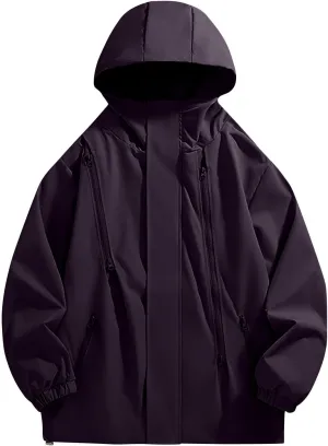 Finelylove Mens Rain Jacket Waterproof Lightweight Hooded Windbreaker Distressed Softshell Jackets Raincoat for Hiking