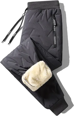 Fleece Lined Pants Men Winter Warm Water Resistant Athletic Running Joggers Thermal Pants with Zipper Pockets