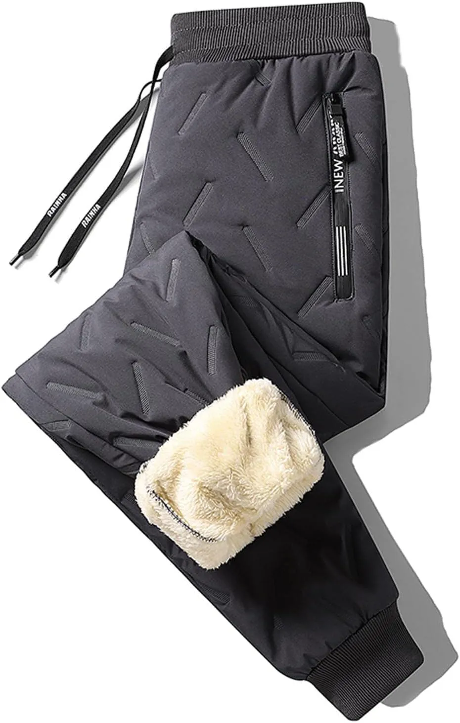 Fleece Lined Pants Men Winter Warm Water Resistant Athletic Running Joggers Thermal Pants with Zipper Pockets