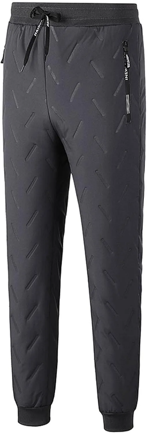 Fleece Lined Pants Men Winter Warm Water Resistant Athletic Running Joggers Thermal Pants with Zipper Pockets