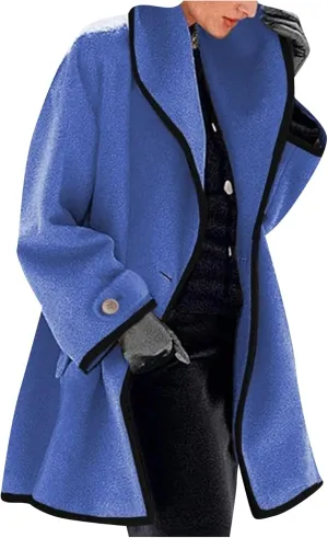 FLITAY Women's Winter Wool Blend Coat Casual Hooded Button Down Overcoat Solid Color Fashion Trench Coat