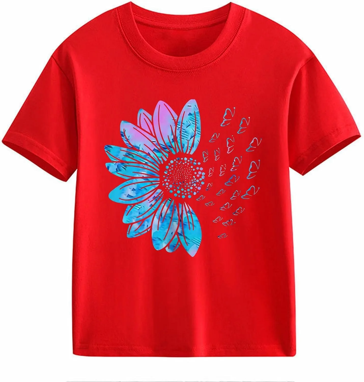 Girls Flower Graphic Tees Short Sleeve Cute Aesthetic T-Shirt for Kids Preppy Trendy Soft Tween Crewneck Blouse