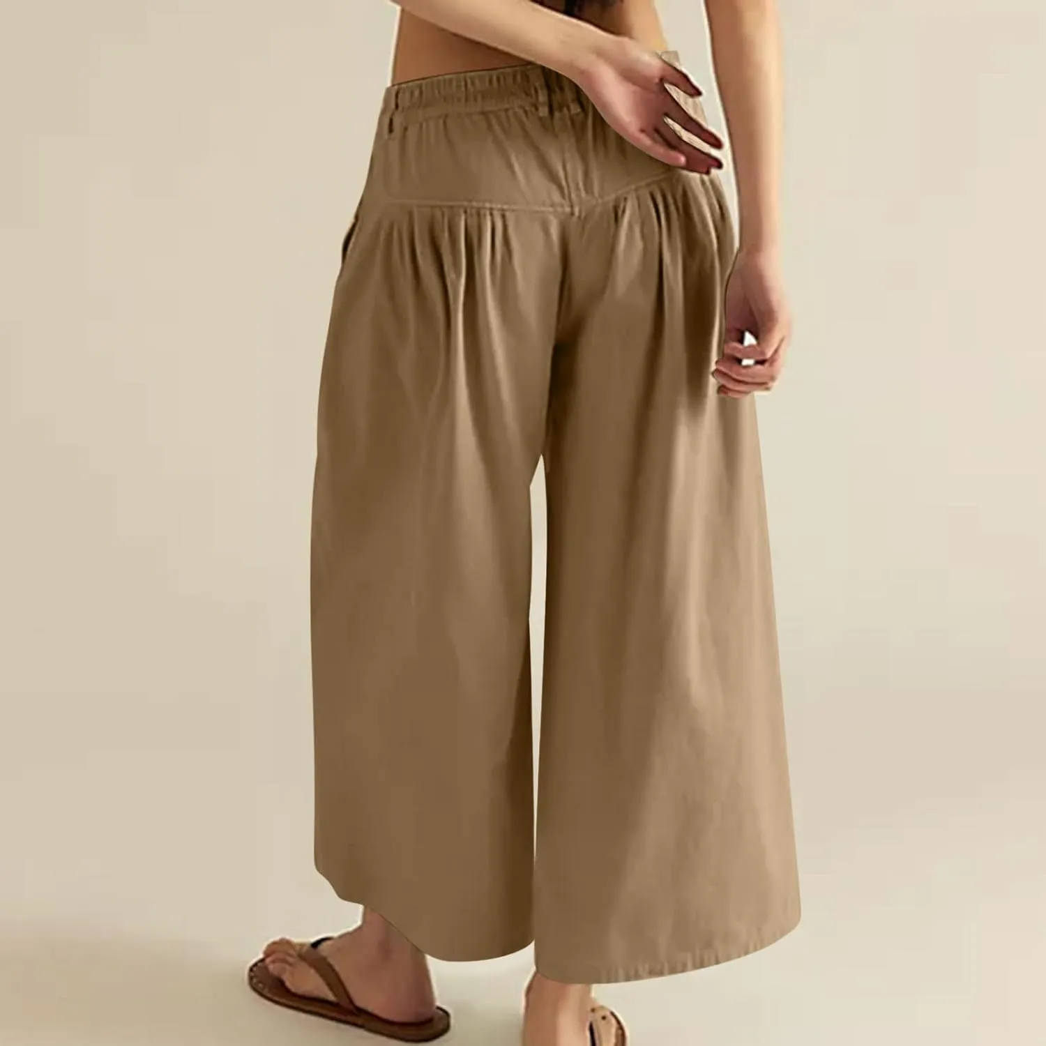 JOAU Women's Summer Loose Wide Leg Palazzo Pants Casual Trendy Pleated Button High Waisted Baggy Beach Trousers with Pockets