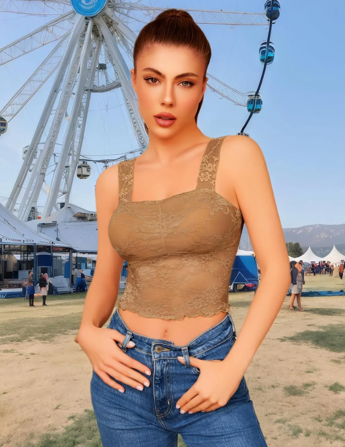 Lace Tops for Women Sexy Crop Tops Y2k Going Out Shirt Mesh Camisole Blouse Tank Sheer Outfits