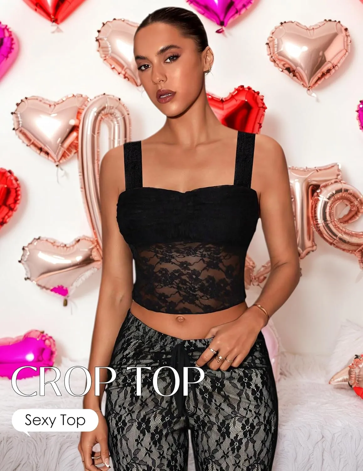 Lace Tops for Women Sexy Crop Tops Y2k Going Out Shirt Mesh Camisole Blouse Tank Sheer Outfits