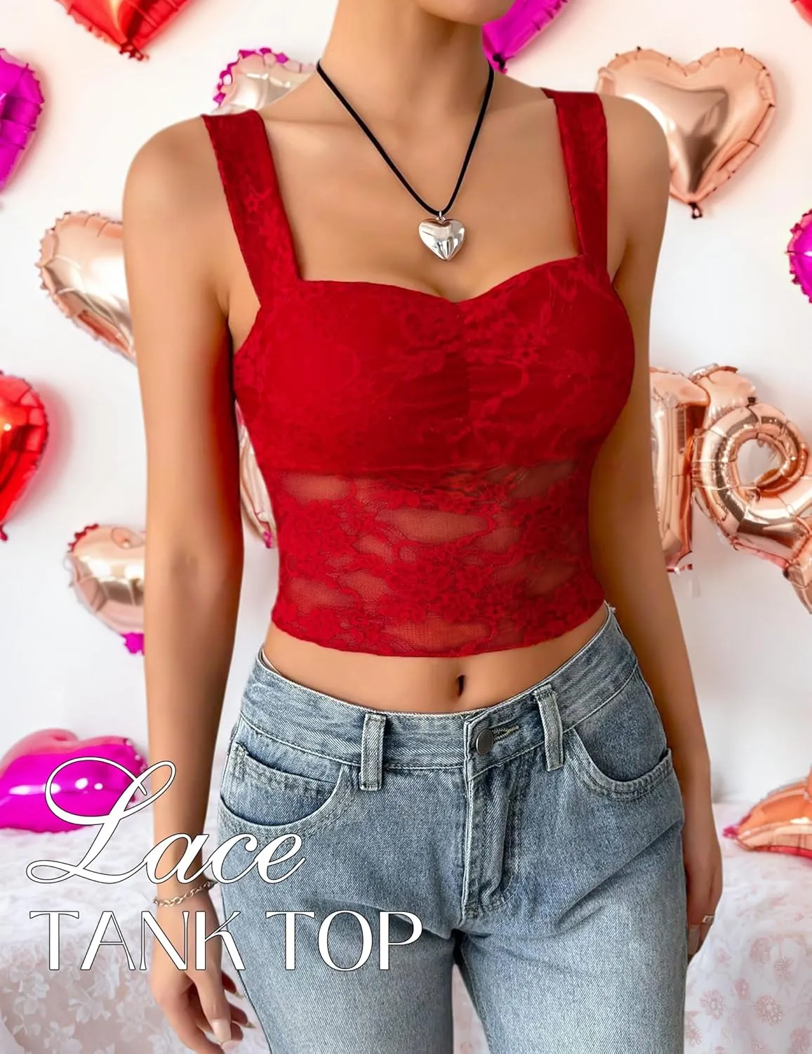 Lace Tops for Women Sexy Crop Tops Y2k Going Out Shirt Mesh Camisole Blouse Tank Sheer Outfits