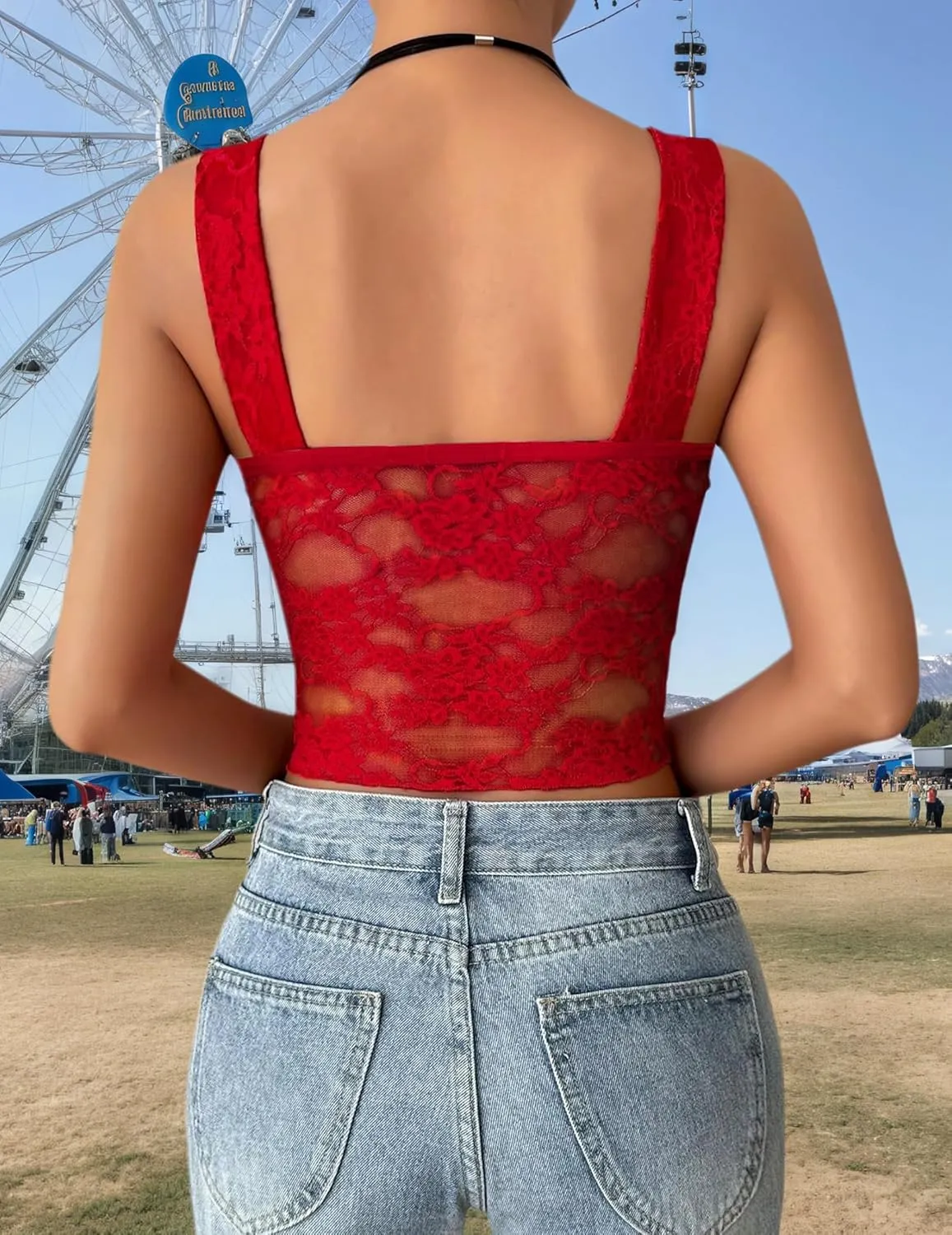 Lace Tops for Women Sexy Crop Tops Y2k Going Out Shirt Mesh Camisole Blouse Tank Sheer Outfits