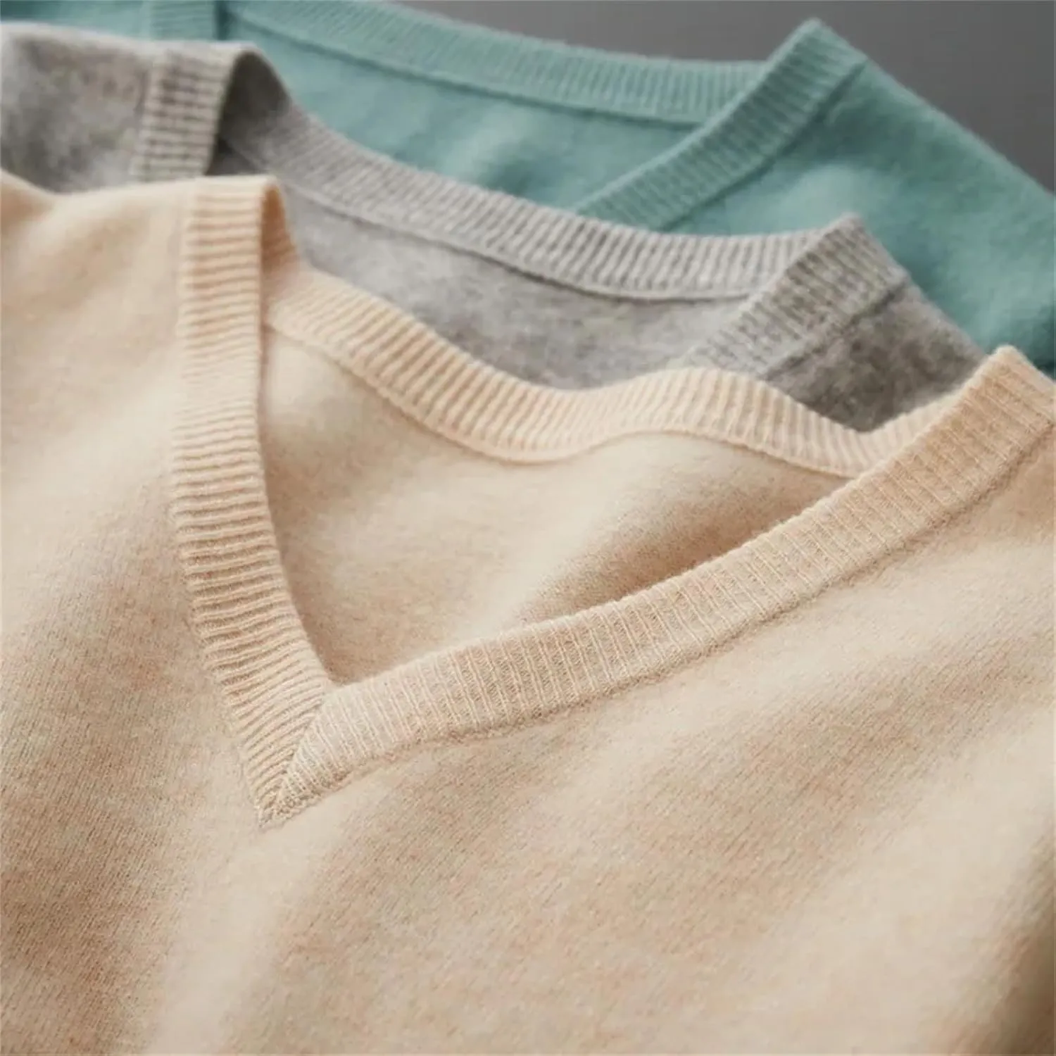 Men's Cashmere Knitted Vest Casual V-Neck Sleeveless Sweaters Jumper Tops