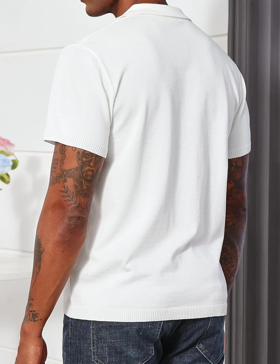 Men's Casual Zipper Polo Shirts Regular Fit Short Sleeve Knitting Shirts Stretchy Golf Shirts