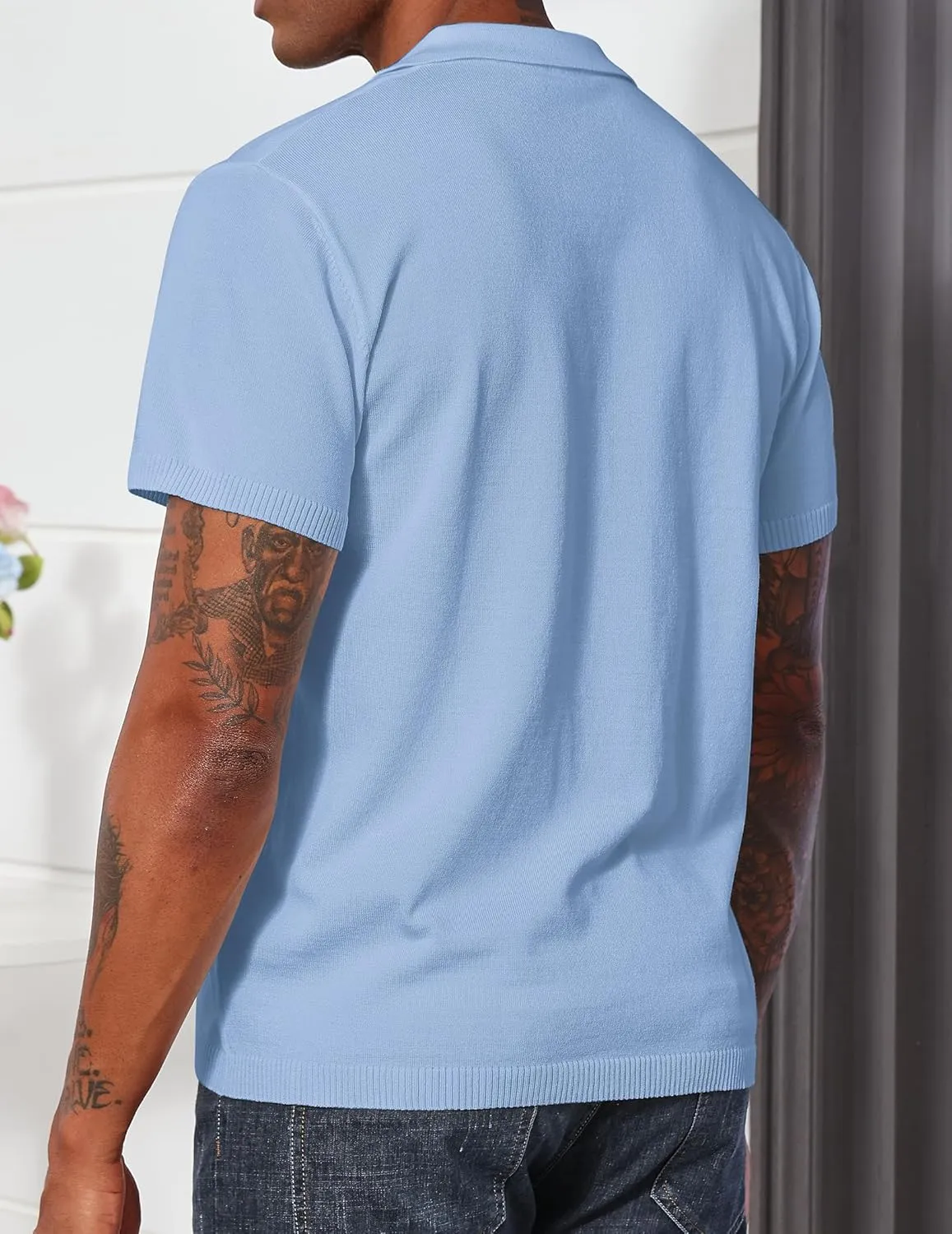 Men's Casual Zipper Polo Shirts Regular Fit Short Sleeve Knitting Shirts Stretchy Golf Shirts