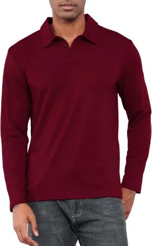 Mens Fashion Polo Shirts Casual Long Sleeve Classic Polo T-Shirts Thermal Golf Shirts Slim Fit Tops