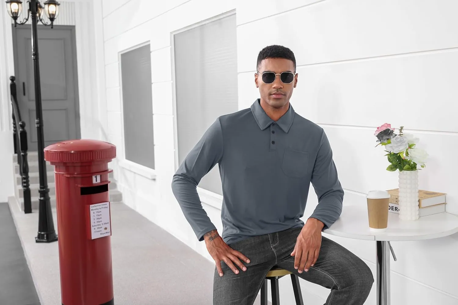 Mens Fashion Polo Shirts Casual Long Sleeve Classic Polo T-Shirts Thermal Golf Shirts Slim Fit Tops