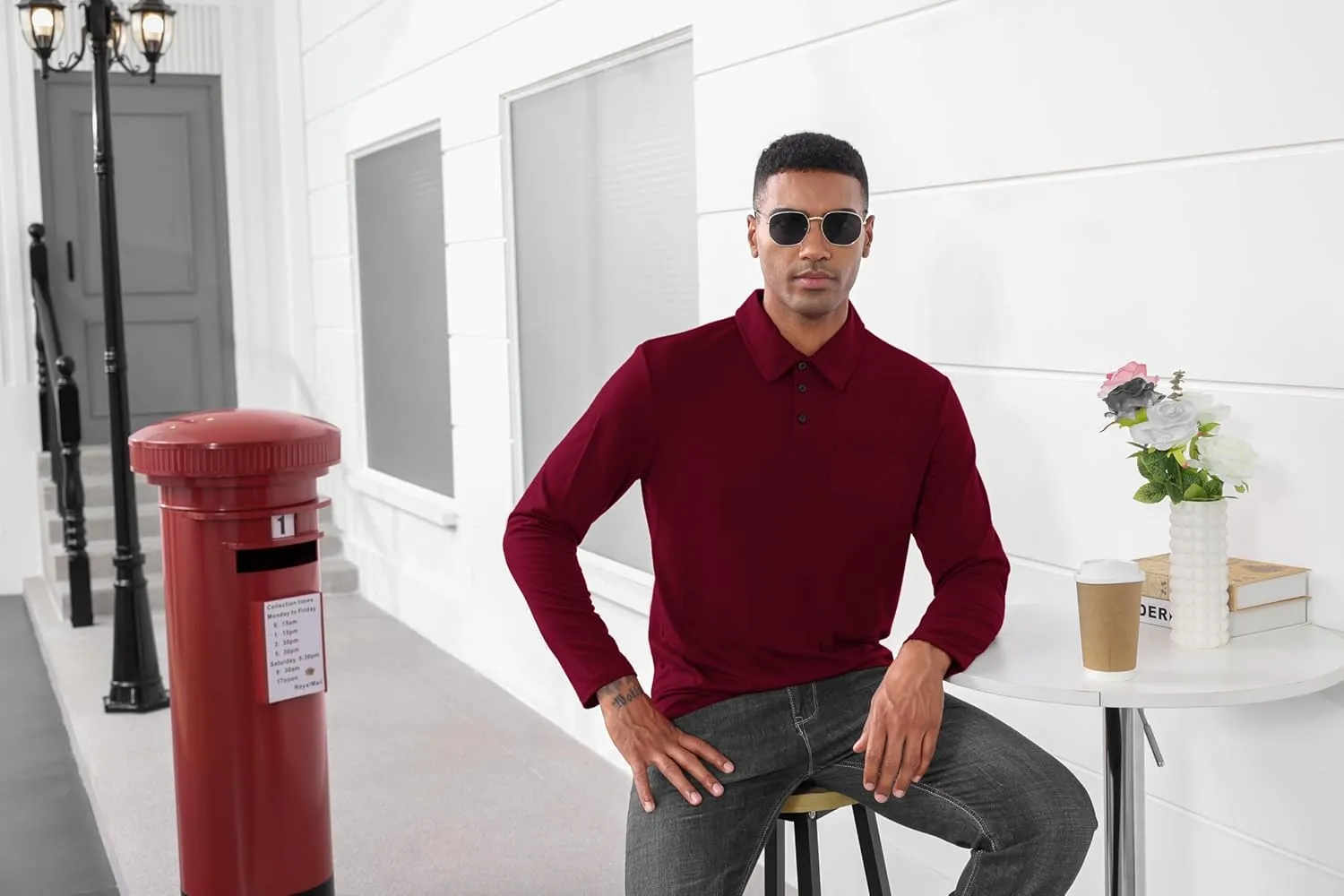 Mens Fashion Polo Shirts Casual Long Sleeve Classic Polo T-Shirts Thermal Golf Shirts Slim Fit Tops