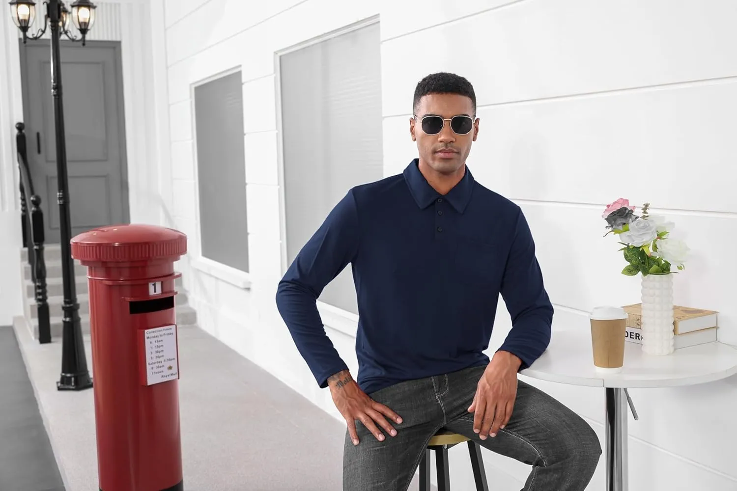 Mens Fashion Polo Shirts Casual Long Sleeve Classic Polo T-Shirts Thermal Golf Shirts Slim Fit Tops