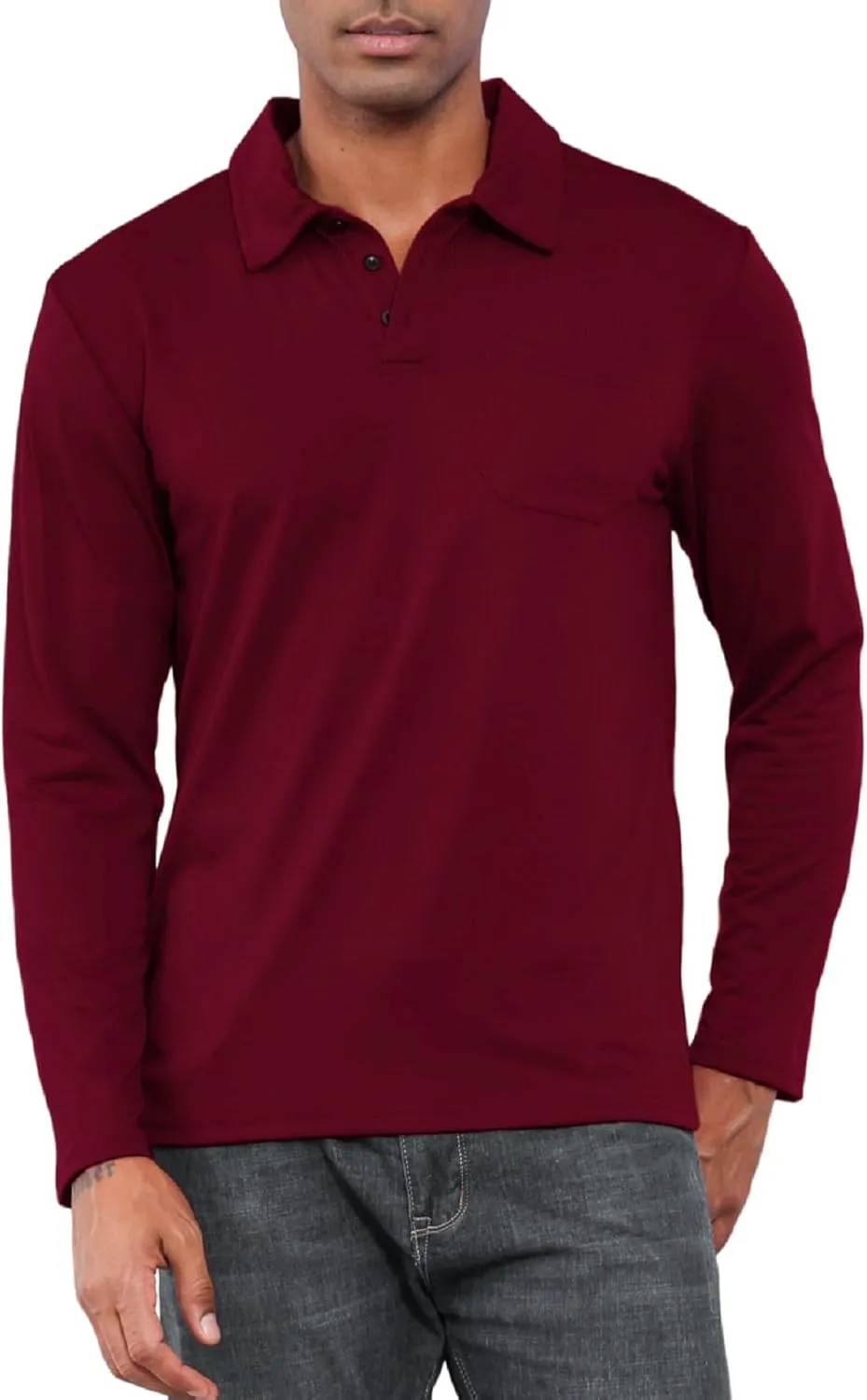 Mens Fashion Polo Shirts Casual Long Sleeve Classic Polo T-Shirts Thermal Golf Shirts Slim Fit Tops