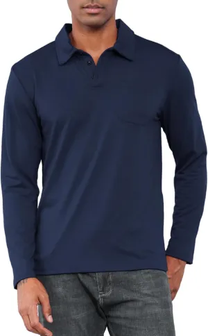 Mens Fashion Polo Shirts Casual Long Sleeve Classic Polo T-Shirts Thermal Golf Shirts Slim Fit Tops
