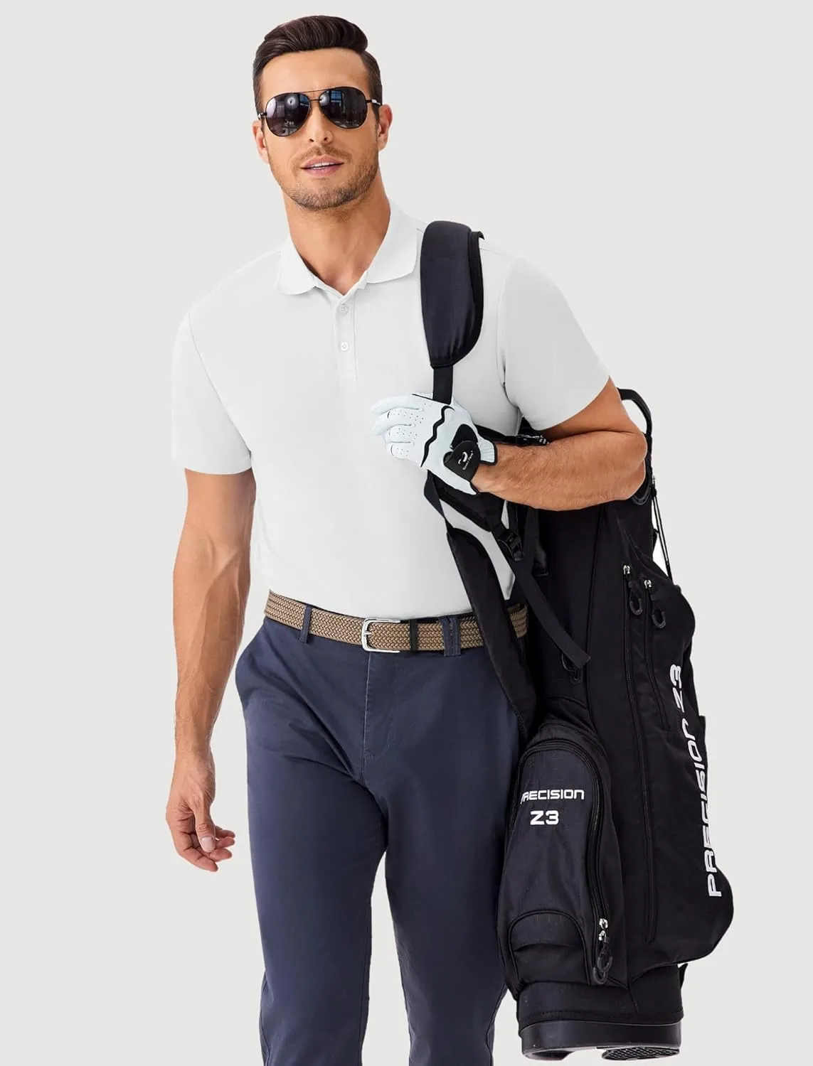 PINSPARK Mens Polo Shirts Short Sleeve Lightweight Moisture Wicking Quick Dry Casual Workout Collared Shirt Plain 3 Pack Set