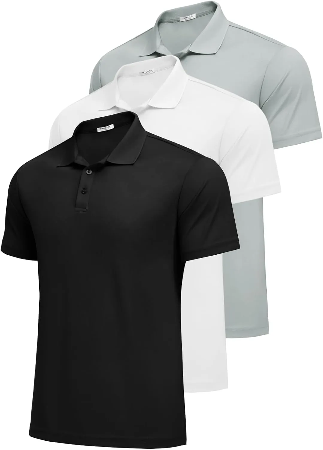 PINSPARK Mens Polo Shirts Short Sleeve Lightweight Moisture Wicking Quick Dry Casual Workout Collared Shirt Plain 3 Pack Set