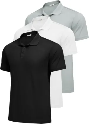 PINSPARK Mens Polo Shirts Short Sleeve Lightweight Moisture Wicking Quick Dry Casual Workout Collared Shirt Plain 3 Pack Set