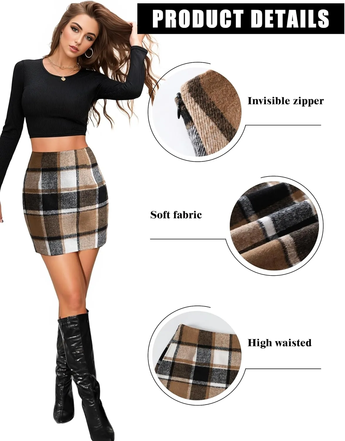 Plaid Skirts for Women, Pencil Mini Skirts for Women High Waist Bodycon Christmas Holiday Fall Winter Skirts 2024 Trendy