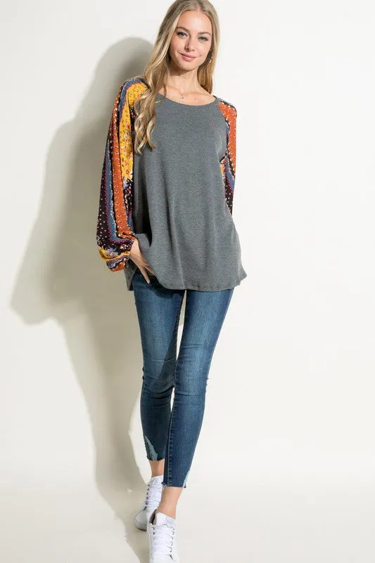 PLUS FLORAL SOLID MIX PUFF SL TOP